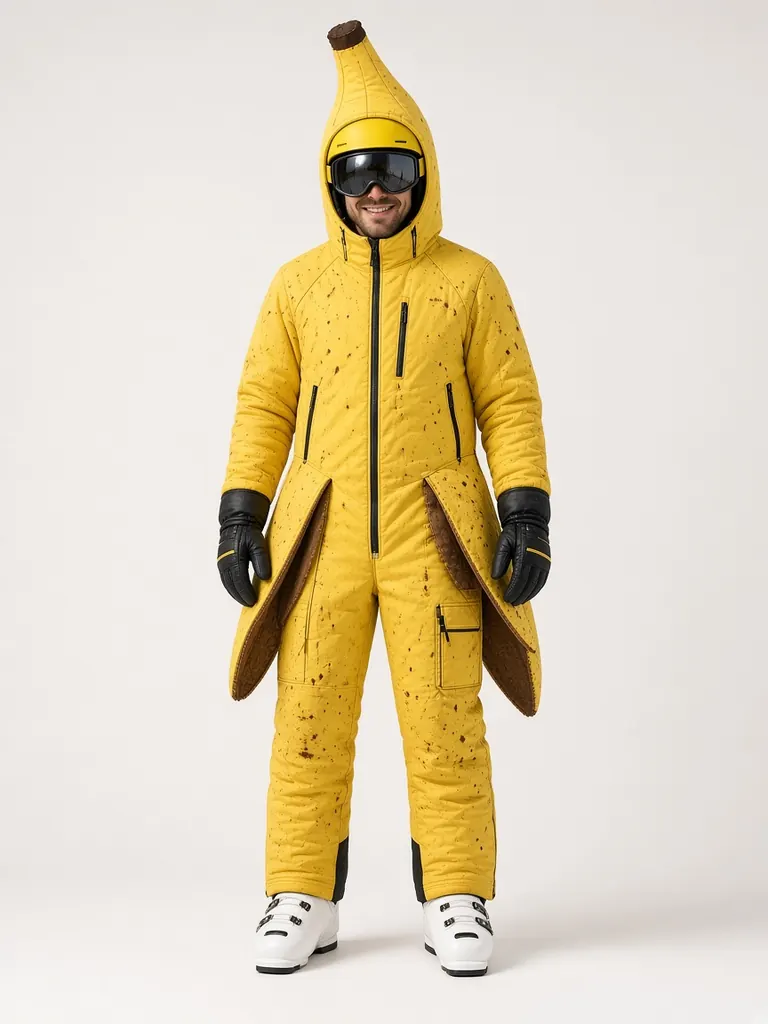 Banana Ski Onesie, front, studio (concept render)