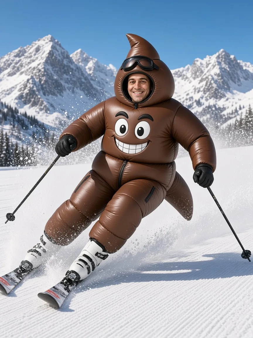 Poop Ski Onesie on the slope